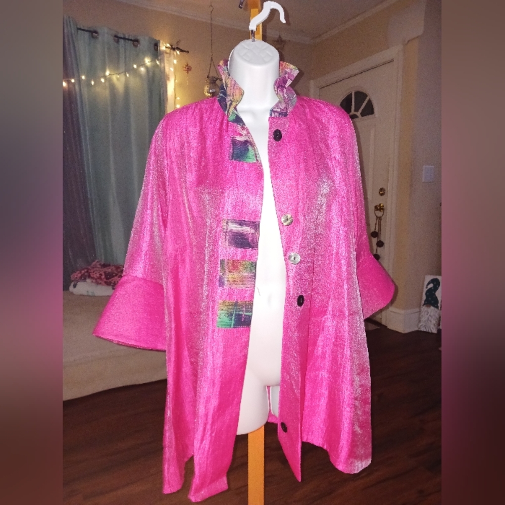 Retro Pink shiny 90s button up by Damee inc. size medium